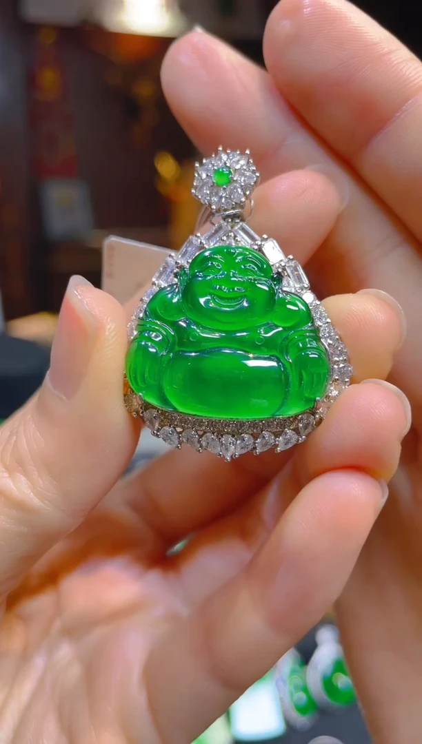 【闪购商品】翡翠颈饰银S925镶嵌110826天然A货翡翠佛公