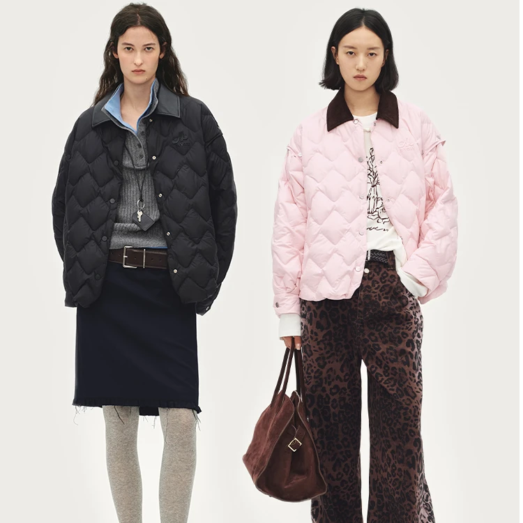 AVVENN 菱格宽松可拆卸羽绒服女25AW秋冬新款翻领保暖外套IINC