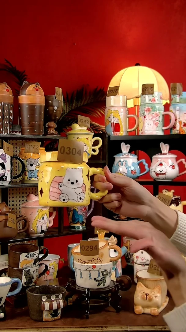 杯子瓷DIY景德镇创意手工陶瓷卡通风冰淇淋西高地马克杯