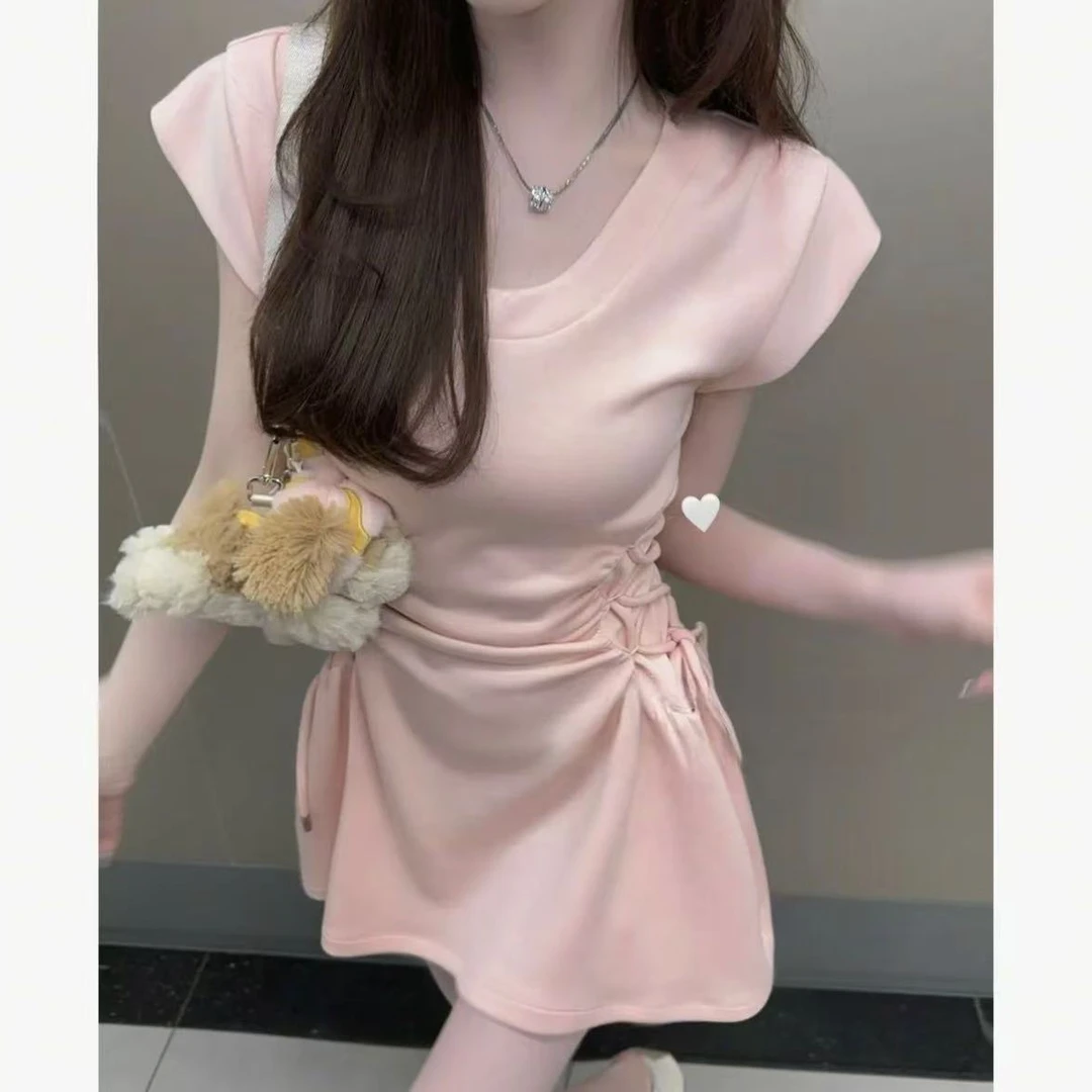 A4小蛮腰连衣裙女春夏高腰显瘦收腰连衣裙