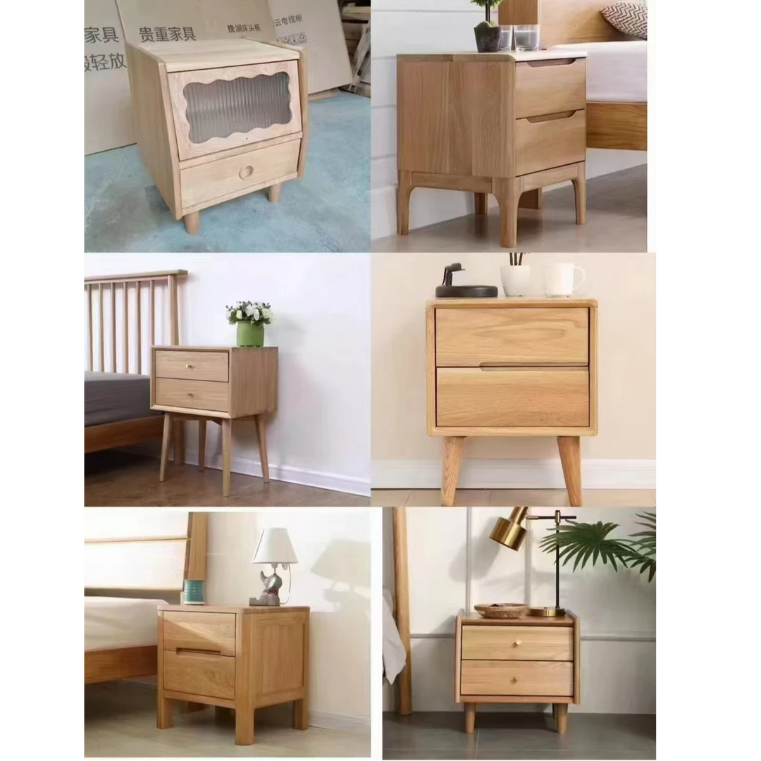 床头柜实木原木白橡木床头柜组合