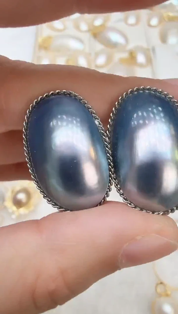 非金属925银无有边蓝色马贝