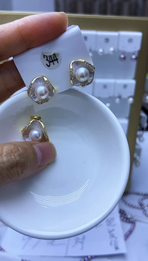 银S925镶嵌耳饰淡水珍珠344套