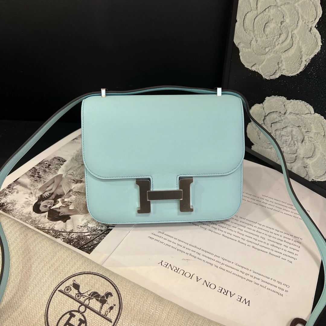 95新 Hermes/爱马仕 糖果蓝19康康单肩包Y刻20年B4183