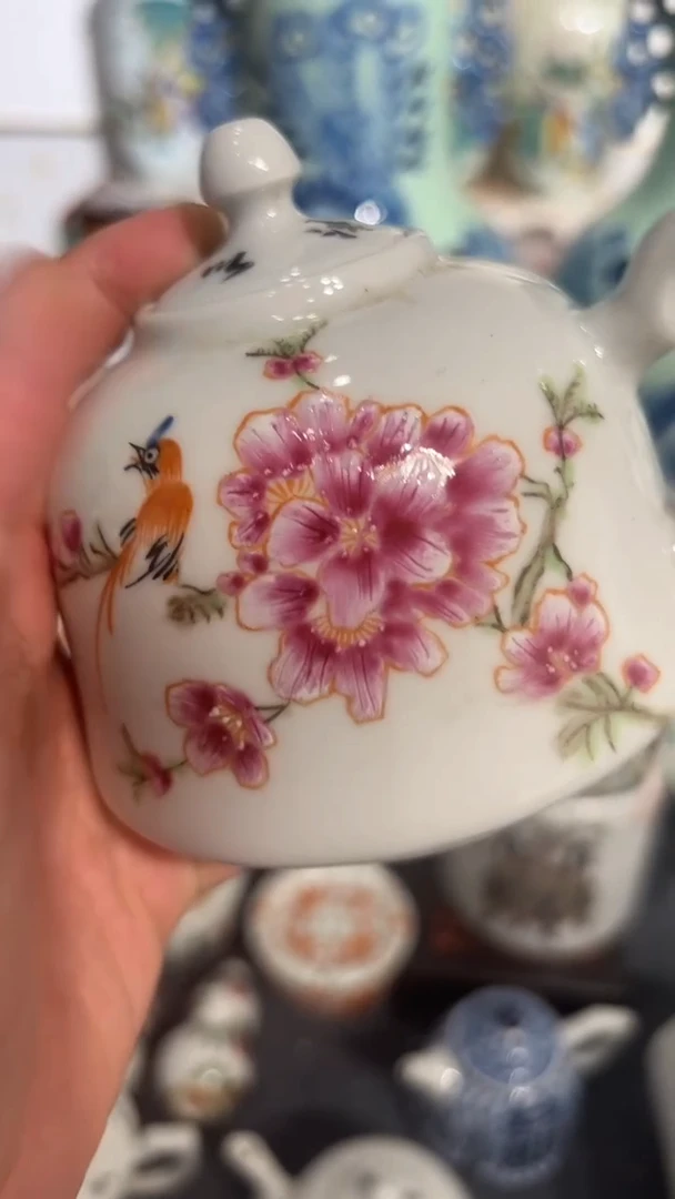 摆件瓷摆件瓷摆件花鸟把壶