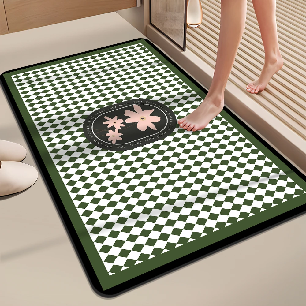 【到手两条】复古格子玫瑰系列地垫家用防滑耐磨吸水鼠标垫家用垫1