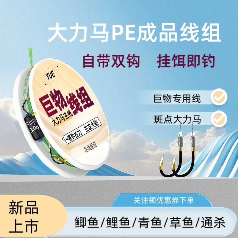 D1正品加固鱼线主线套装成品双钩大物青鱼鲢鳙主线大力马线pe顺滑