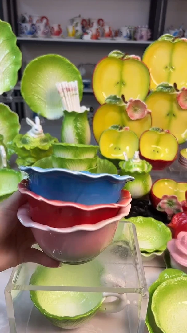 瓷3个玫瑰花碗颜色各1