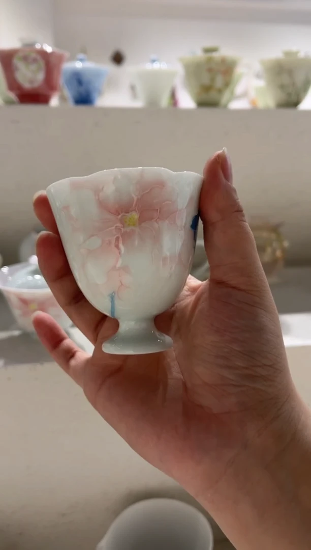 【闪购商品】明知山志-有田烧-国色惊城-蔷薇高足茶杯