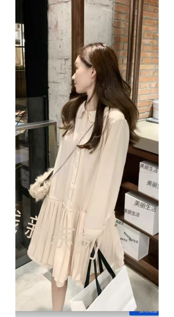 728  新款2025高级感韩版网红时尚款衬衫长裙连衣裙A4  A5 A7