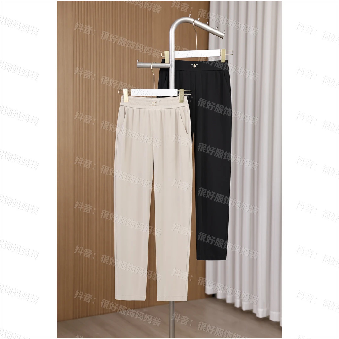 夏季薄款高腰高弹烟管裤冰凉舒适休闲裤大码女裤妈妈装百搭裤833