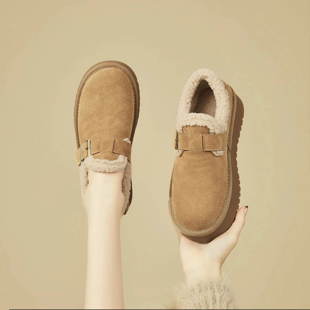 勃肯毛毛鞋女冬季加绒保暖厚底增高雪地乐福鞋-A
