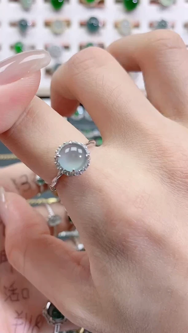 银S925镶嵌戒指翡翠天然翡翠