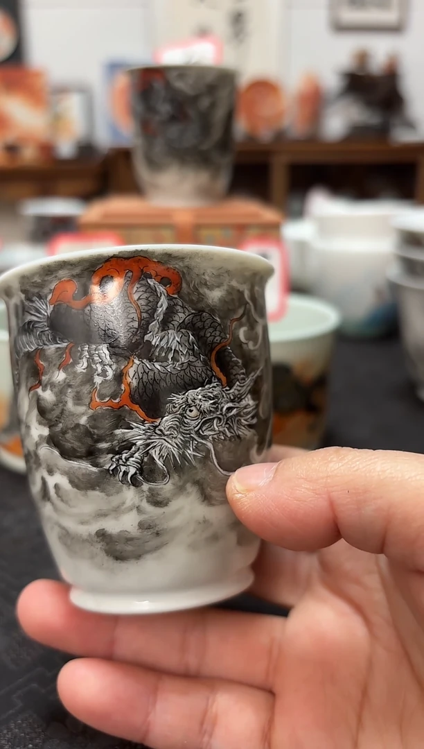 逐***圈墨龙小缸杯一个