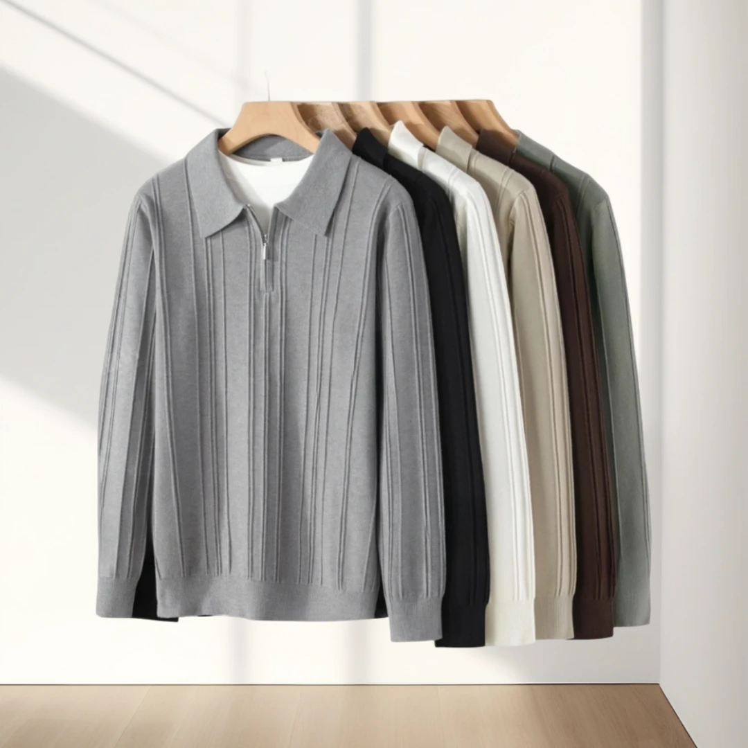 秋冬翻领拉链针织男士长袖打底衫休闲老钱风内柔男生黑色高领毛衣