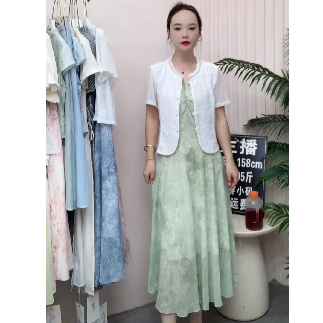 夏季连衣裙气质显瘦洋气减龄时尚优雅简约两件套2528#