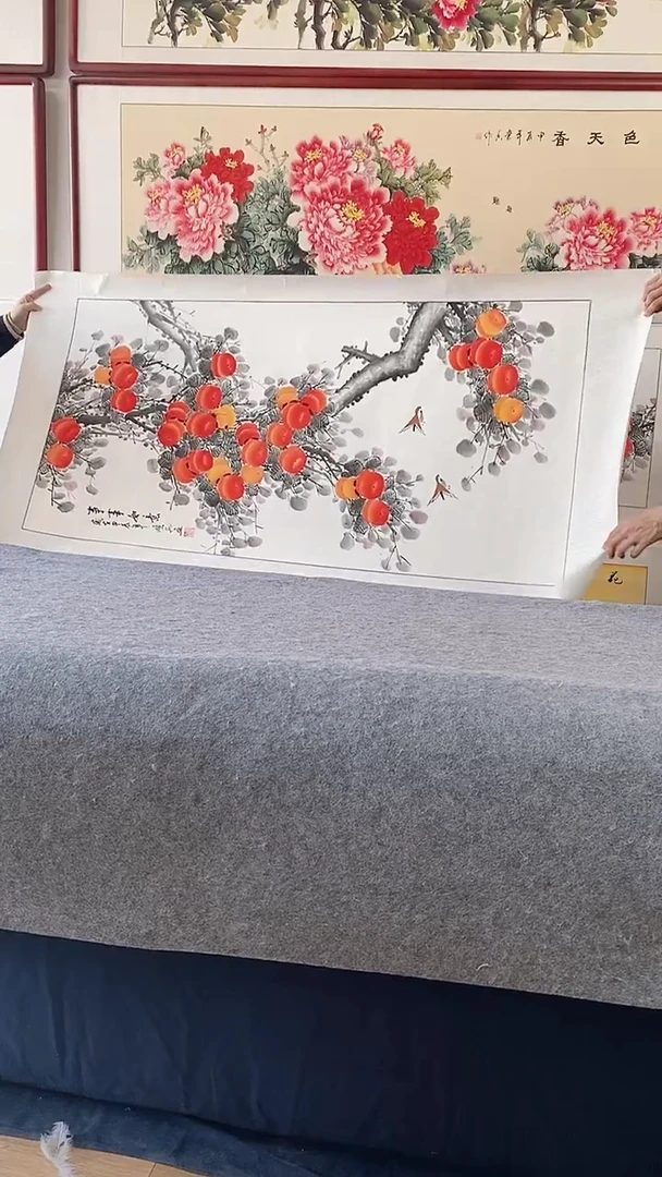 国画纯手绘国画165*85CM带框装饰字画