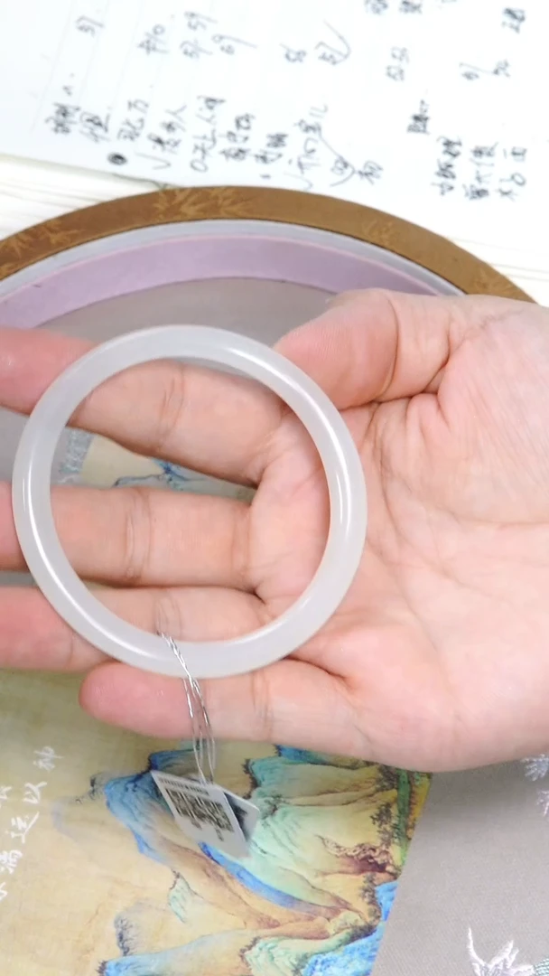 和田玉手镯未镶嵌54＋圈口冰白叮当手镯