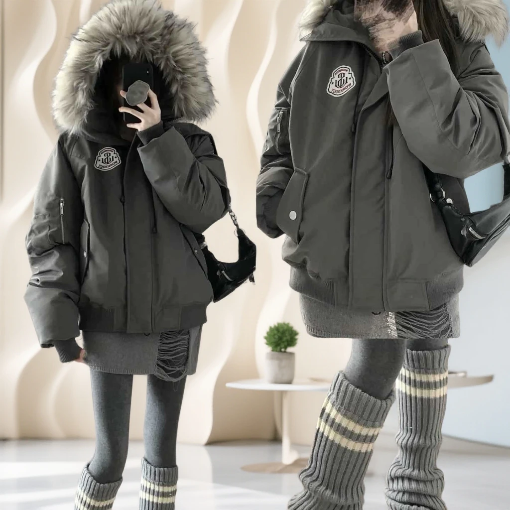 韩版宽松冬季棉衣学生党休闲风中长款外出新款派克服外套棉服连帽