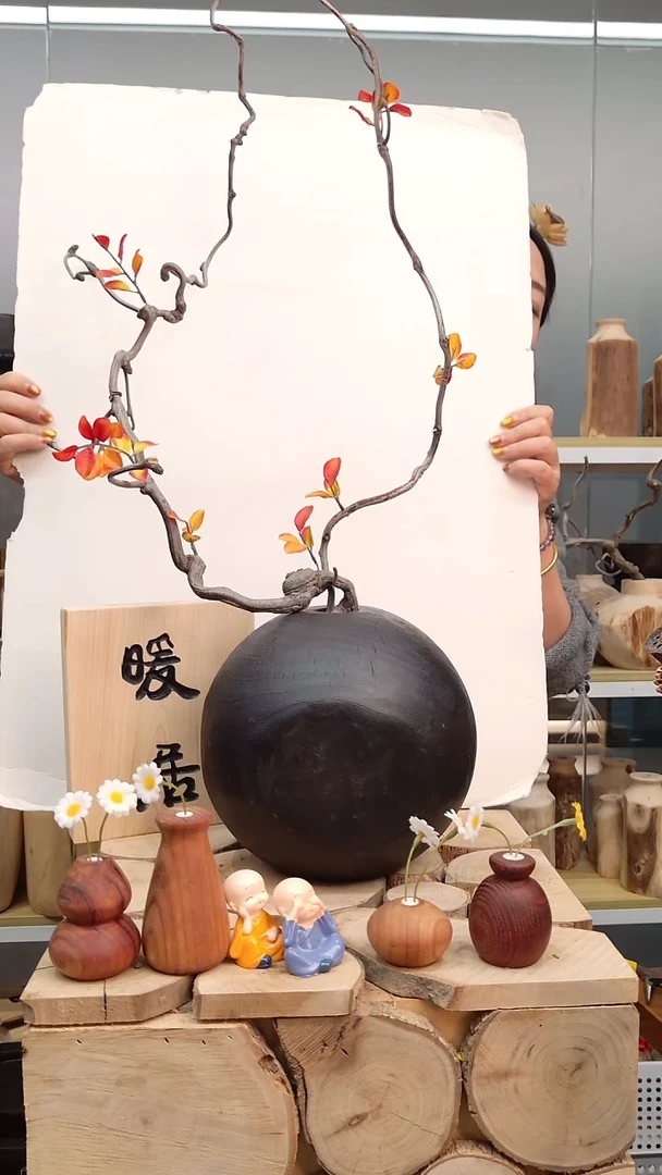 木木实木花瓶自然开裂直播间一物一拍随机发一个