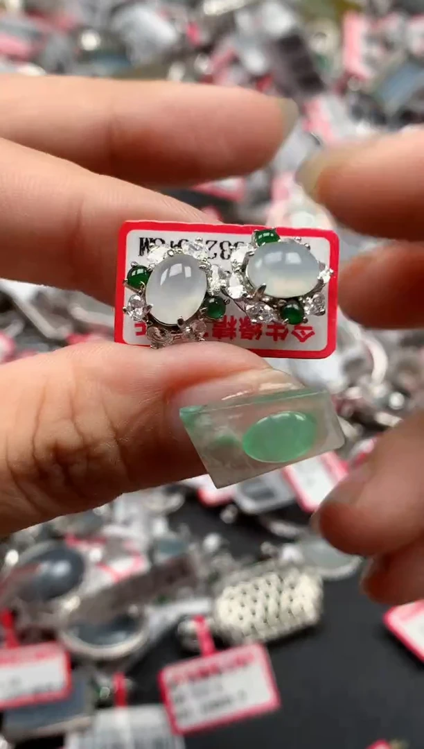 银S925镶嵌戒指翡翠天然A货缅甸翡翠