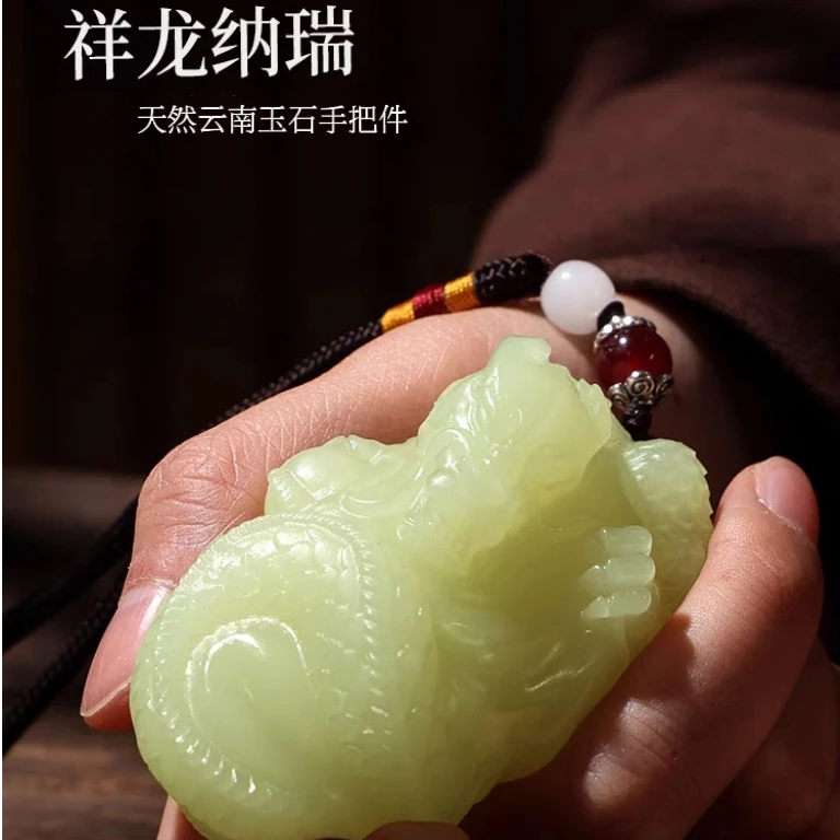 天然玉石龙腾四海手把件桌面摆件祥龙把件文玩雅器文房摆件