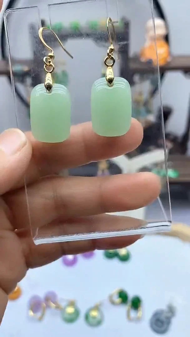 和田玉14K金镶嵌耳饰24