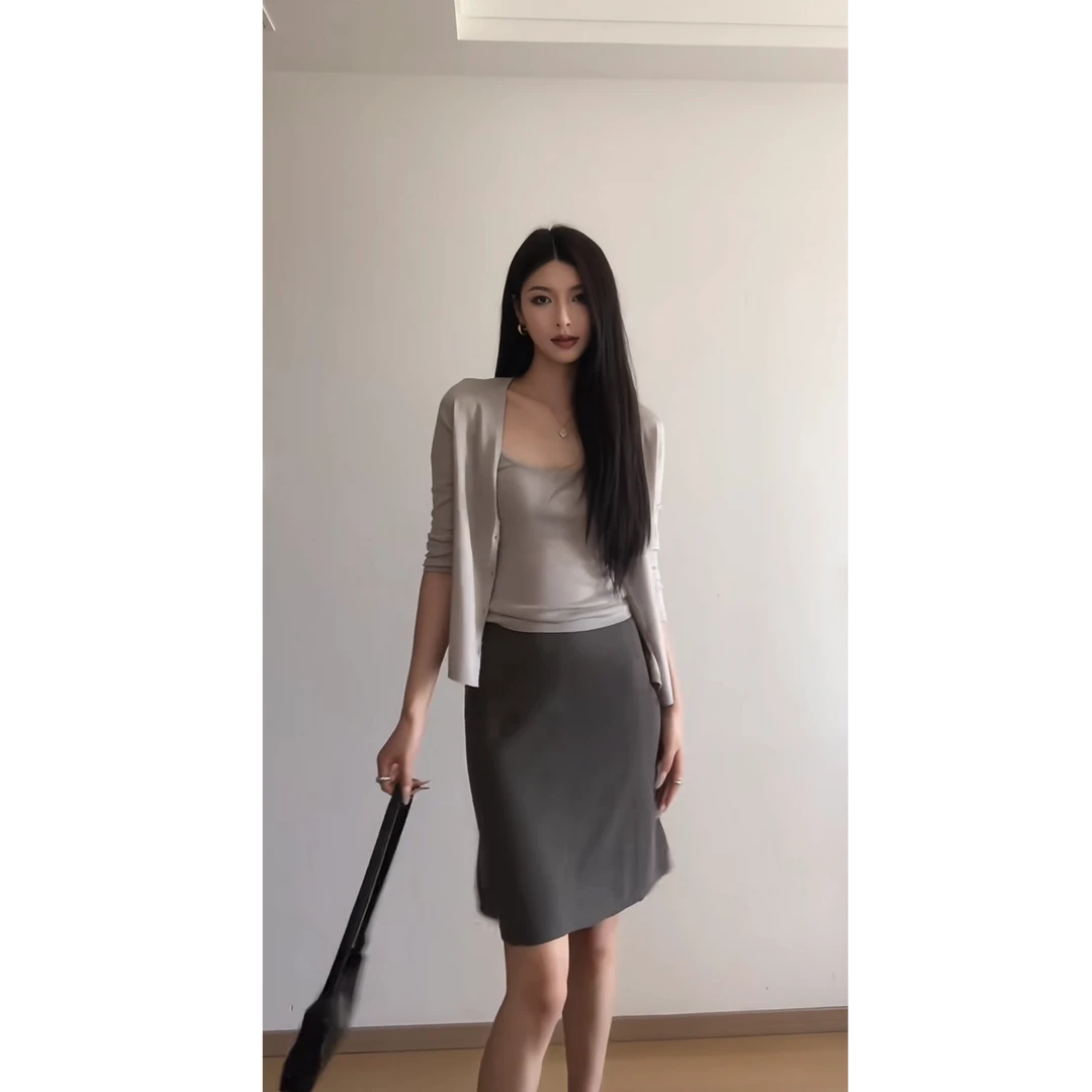 纯欲御姐风针织吊带开衫女2025秋季新款通勤半身裙三件套