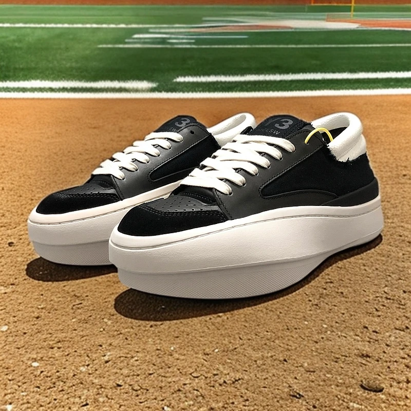 Y3GZCLSW高街潮鞋真皮板鞋男百搭增高短脸爆裂纹低帮厚底休闲鞋