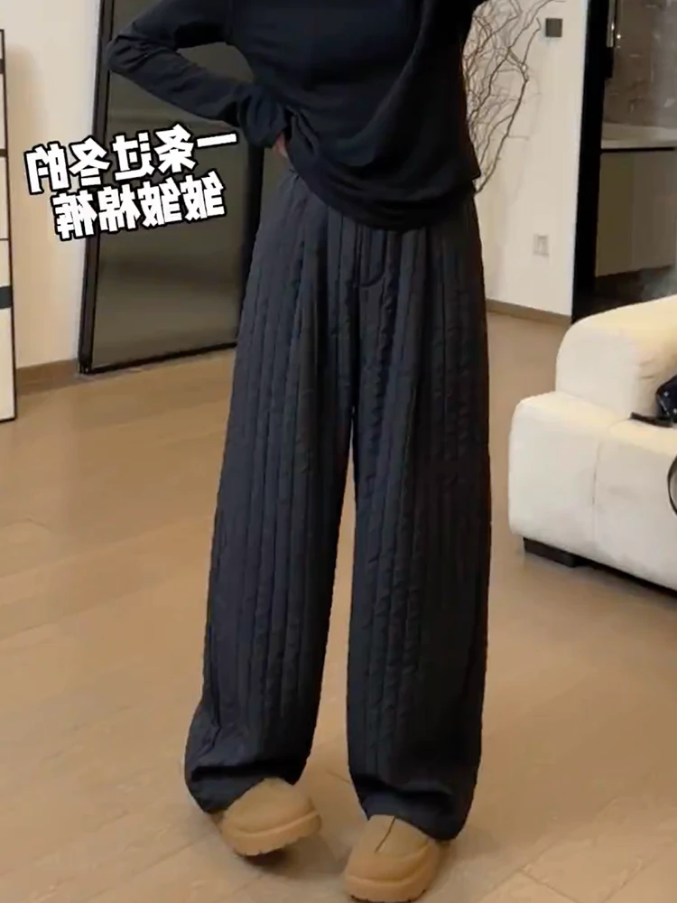 宽松简约夹棉保暖舒适休闲裤2025秋冬时尚潮流百搭高腰直筒裤女式