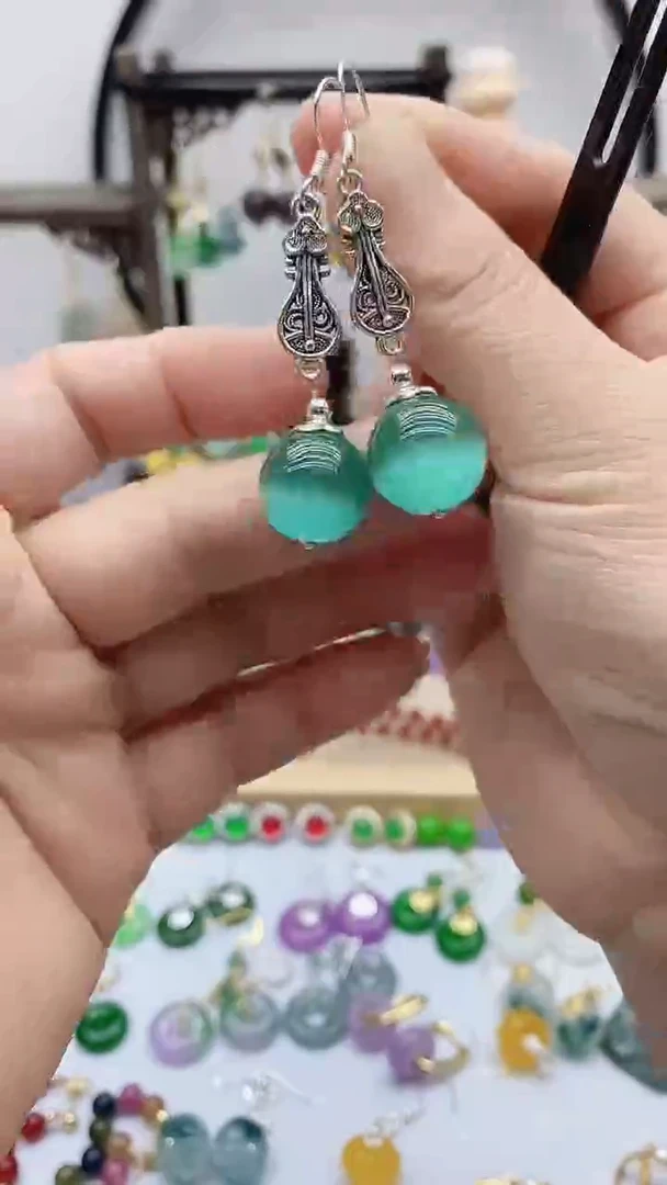 银S925镶嵌变石猫眼耳饰11