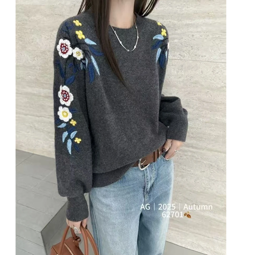 【花朵刺绣】灰色百搭气质针织开衫女毛衣外套气质宽松上衣