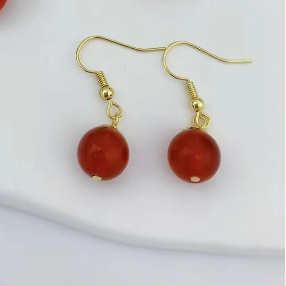 非金属树脂耳饰 红色珠气质耳钉  耳坠