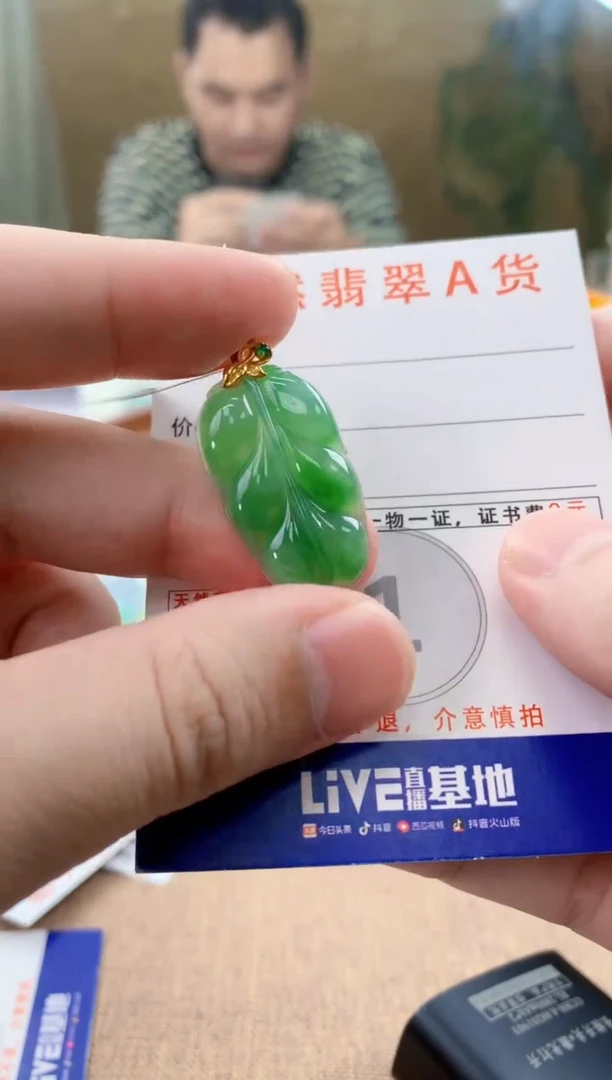颈饰18K金镶嵌翡翠天然A货翡翠挂件