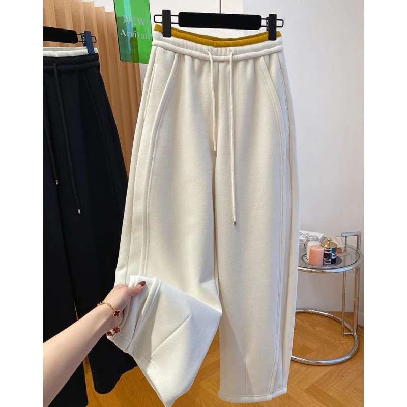 7258韩系软糯亲肤磨毛香蕉裤卫裤女冬新款宽松加绒加厚弯刀裤长裤