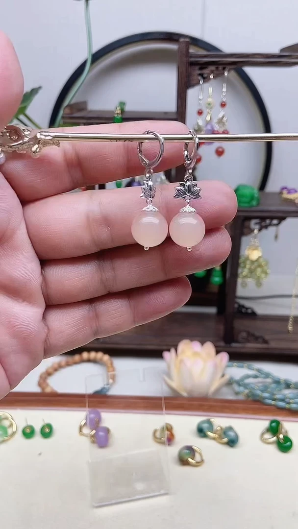 和田玉银S925镶嵌耳饰106号