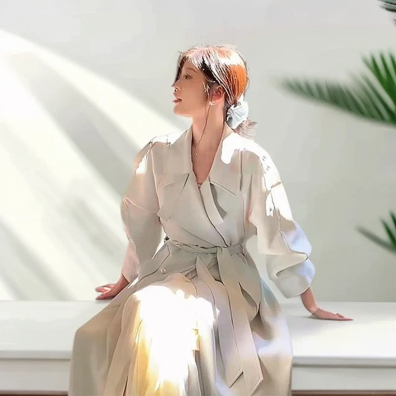 白色长款风衣外套女2025时尚新款春秋气质小个子英伦风大衣高级感