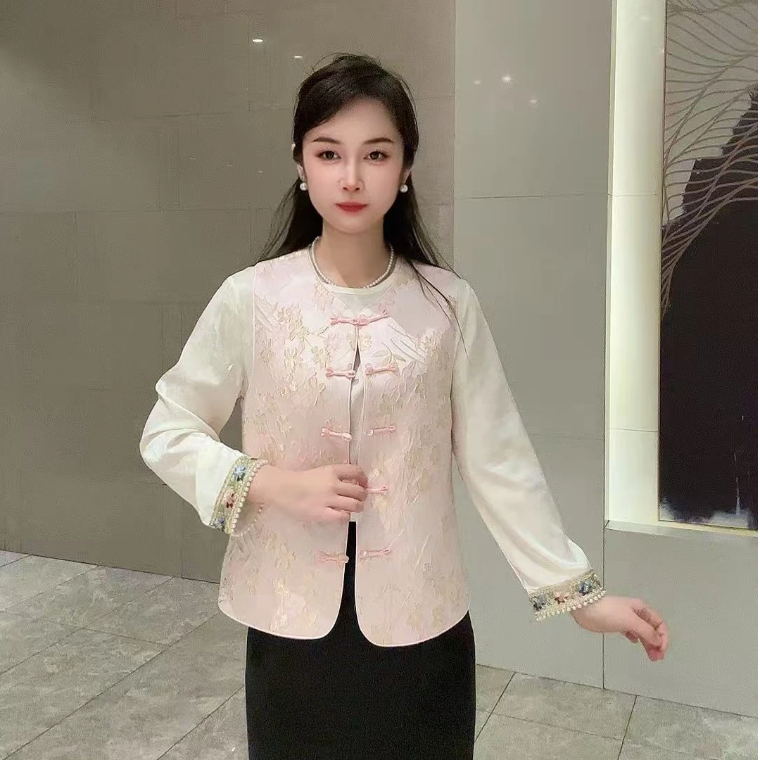 宋锦中国风时尚长袖上衣马甲网红短款新中式马甲女款2025新款爆款