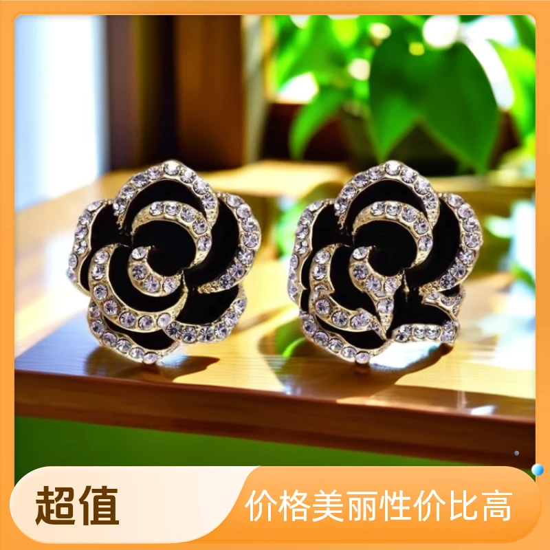 铜合金耳饰 925银针浪漫山茶花耳夹高级感名媛气质时尚百搭耳环