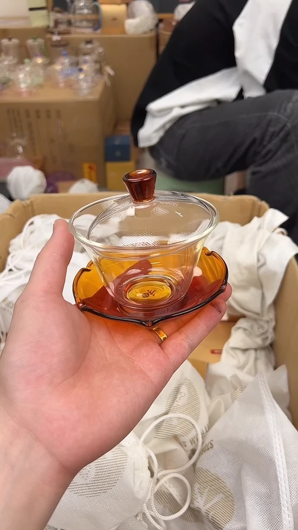 @@禾器晶彩荷叶盖碗琥珀色