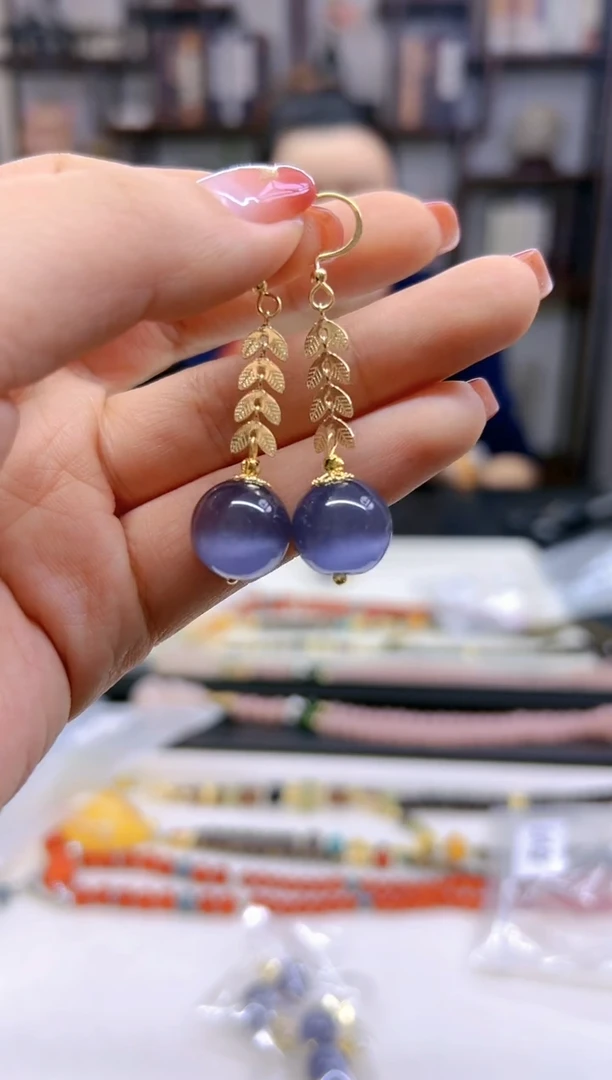 【闪购商品】碧玺猫眼耳饰14K金镶嵌E715