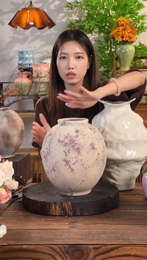【斑点红月亮罐】侘寂风斑驳陶罐水培陶瓷花瓶【口10直径24高24.5cm】