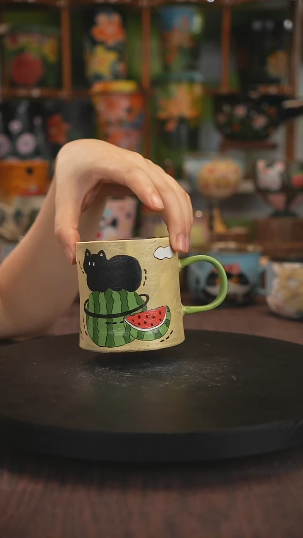 紫砂油画手绘釉下彩脏脏杯