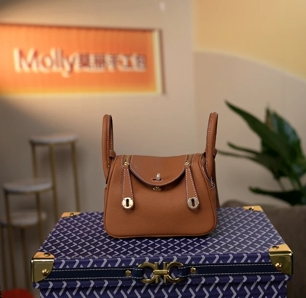 【Molly定制】原创设计头层牛皮小号金棕色金扣MINI林迪医生包女包