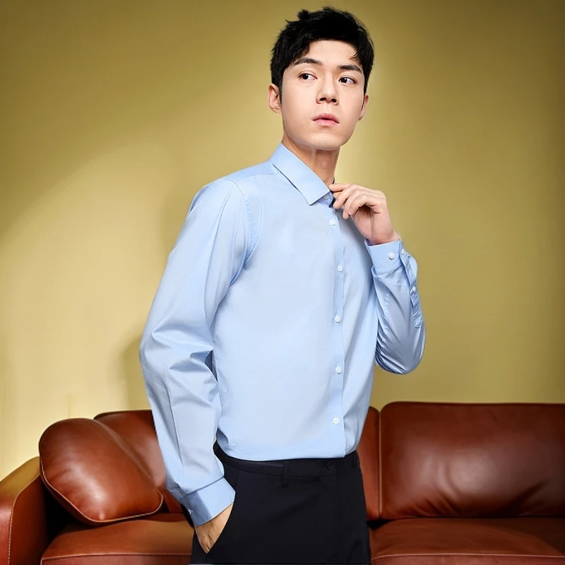 剪标衬衫！春季男士易打理纯白蓝色长袖正装衬衫简约商务修身衬衣