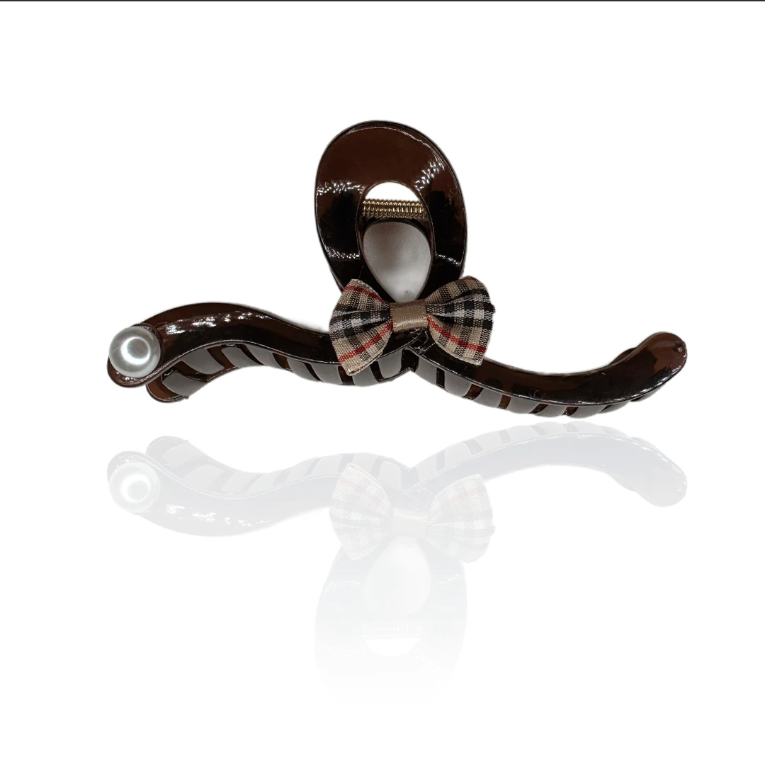 高级感黑茶色蝴蝶结镶钻大号抓夹鲨鱼夹发量多大号百搭鲨鱼夹3799