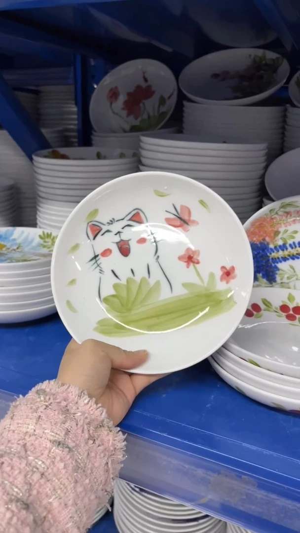 景德镇高温陶瓷食品级手绘釉中彩-浅盘