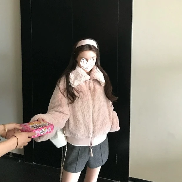 千金老钱毛毛拉链外套女秋冬小个子百搭宽松翻领上衣#W819