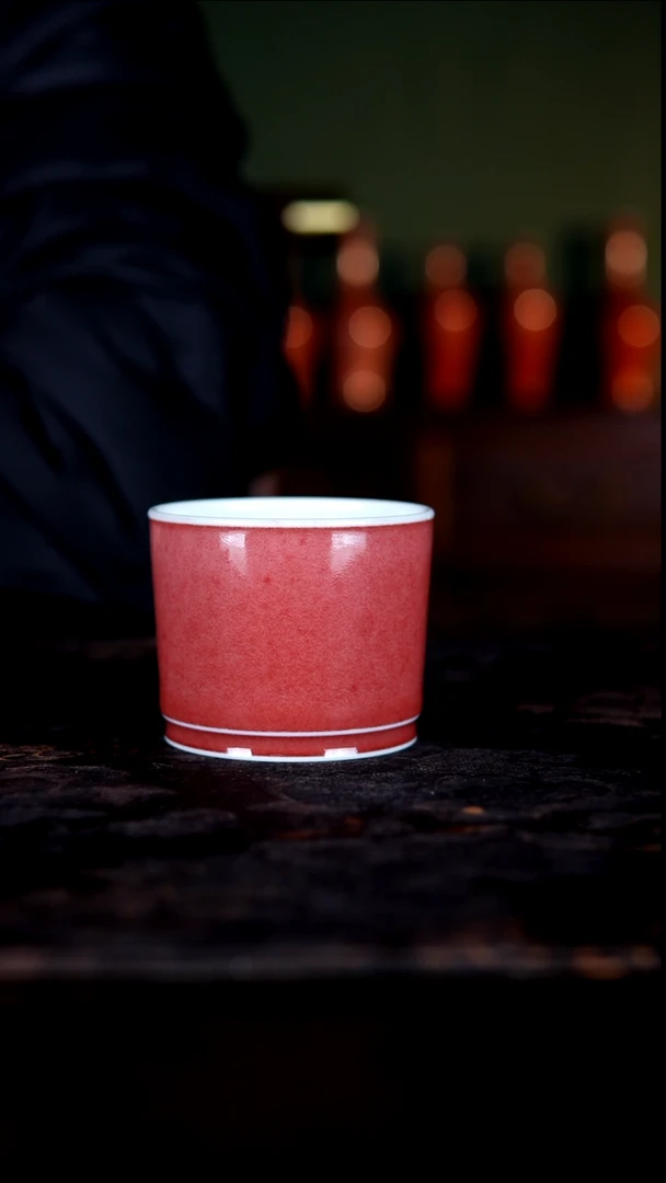 杯子白泥豇豆红高温铜红釉