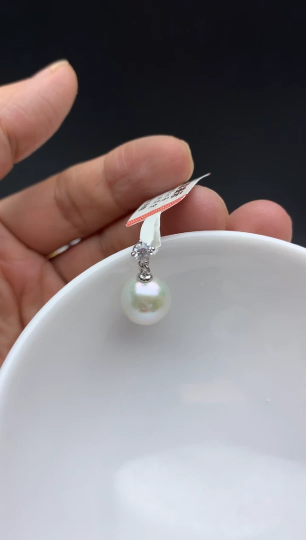 银S925镶嵌ff淡水珍珠白珠吊坠(赠链）10~11mm